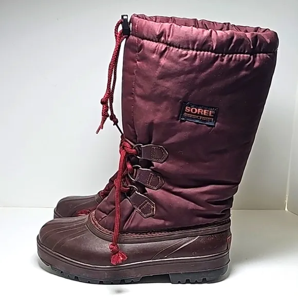 Sorel Kaufman Snow Boots Lace-up Nylon Rubber Insulated Mid Calf Round Toe 8