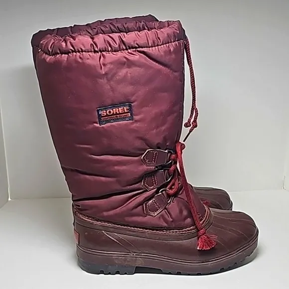 Sorel Kaufman Snow Boots Lace-up Nylon Rubber Insulated Mid Calf Round Toe 8