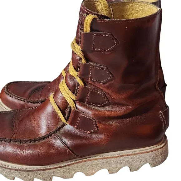 Sorel Mad Lace Leather Boots Mens Size 11 Brown Mid Calf