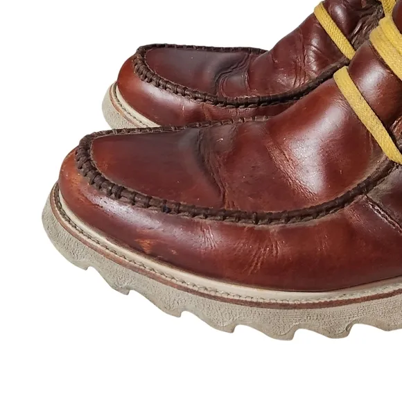 Sorel Mad Lace Leather Boots Mens Size 11 Brown Mid Calf