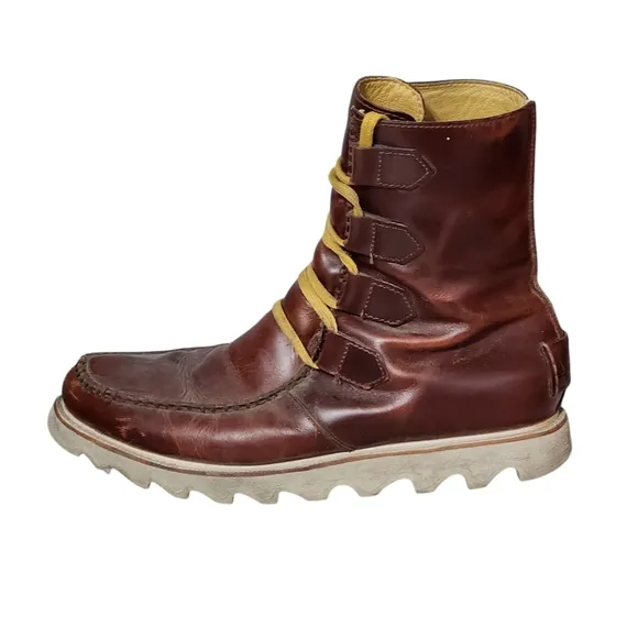 Sorel Mad Lace Leather Boots Mens Size 11 Brown Mid Calf