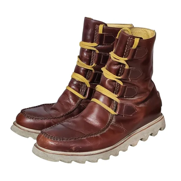 Sorel Mad Lace Leather Boots Mens Size 11 Brown Mid Calf