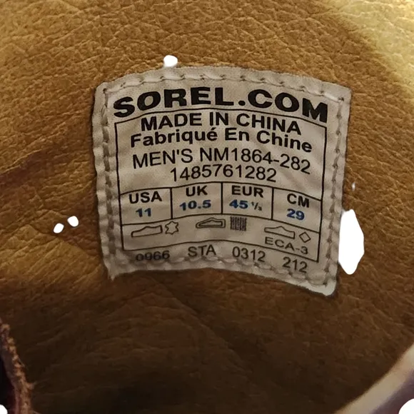 Sorel Mad Lace Leather Boots Mens Size 11 Brown Mid Calf