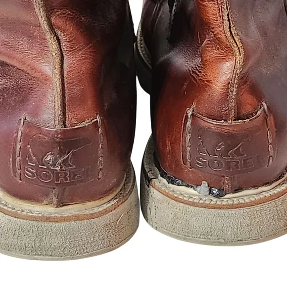 Sorel Mad Lace Leather Boots Mens Size 11 Brown Mid Calf