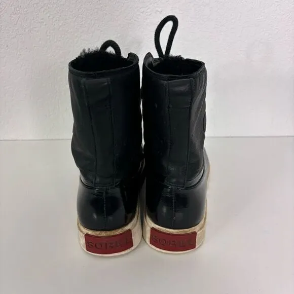 Sorel Patent Leather &amp; Leather Lace Up Fur Lined Winter Boots