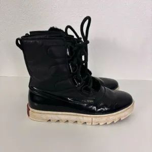 Sorel Patent Leather &amp; Leather Lace Up Fur Lined Winter Boots