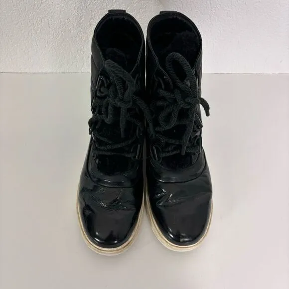 Sorel Patent Leather &amp; Leather Lace Up Fur Lined Winter Boots