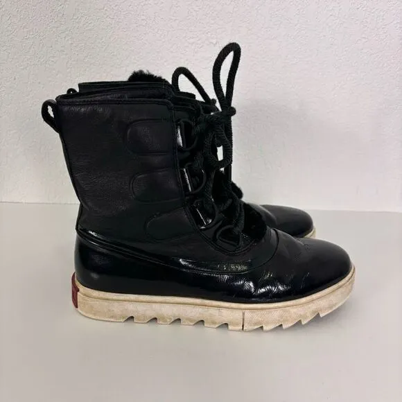 Sorel Patent Leather &amp; Leather Lace Up Fur Lined Winter Boots