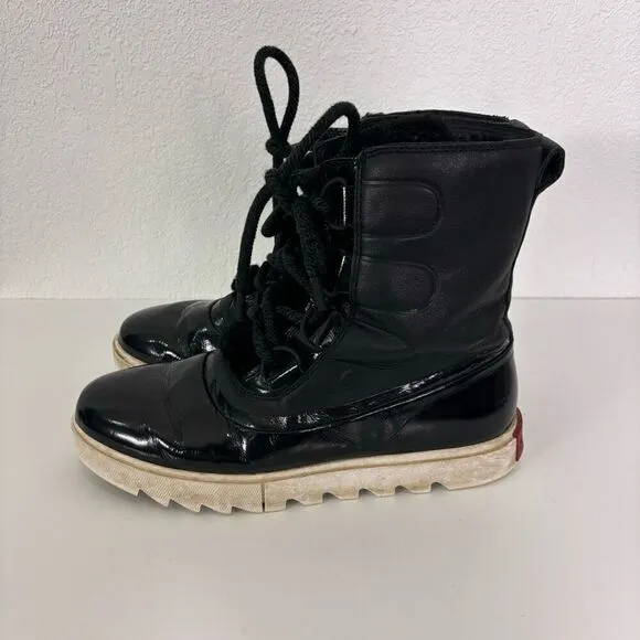 Sorel Patent Leather &amp; Leather Lace Up Fur Lined Winter Boots