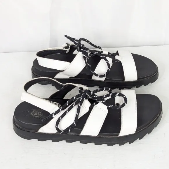 Sorel Roaming Lace Up White Leather Sandals