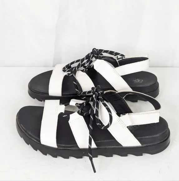 Sorel Roaming Lace Up White Leather Sandals