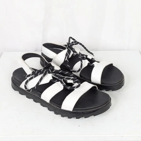 Sorel Roaming Lace Up White Leather Sandals