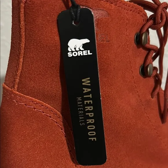 Sorel Size 7.5 Suede Hi-Line Heel Lace Up Chelsea Boots in Warp Red Tawny Buff