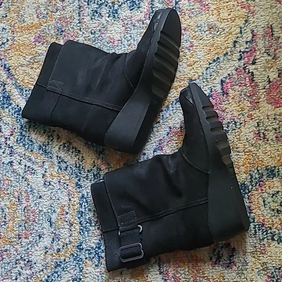 Sorel Toronto Black Suede Mid Calf Wedge Boots Sz 7.5