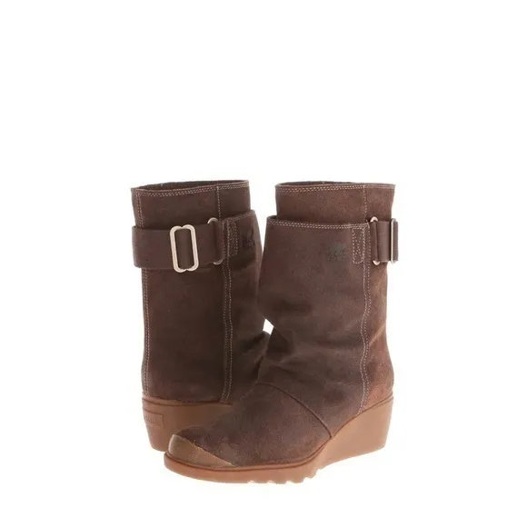 Sorel‎ Toronto Brown Suede Waterproof Buckle Mid-Calf Wedge Boots