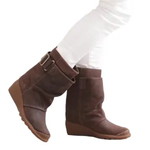 Sorel‎ Toronto Brown Suede Waterproof Buckle Mid-Calf Wedge Boots