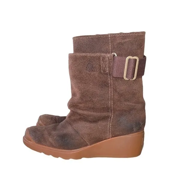 Sorel‎ Toronto Brown Suede Waterproof Buckle Mid-Calf Wedge Boots
