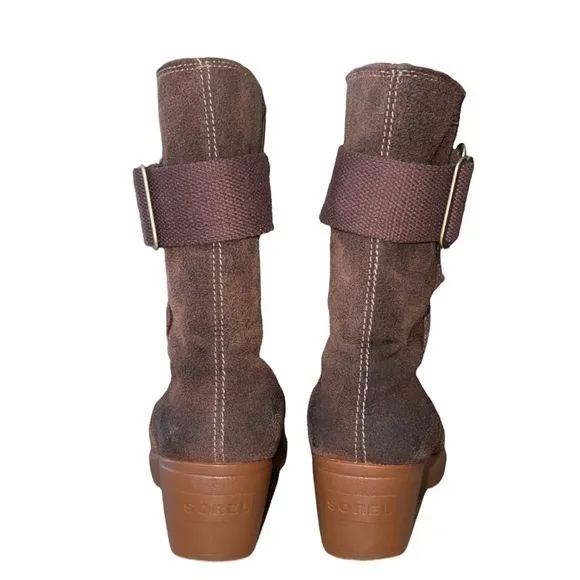 Sorel‎ Toronto Brown Suede Waterproof Buckle Mid-Calf Wedge Boots