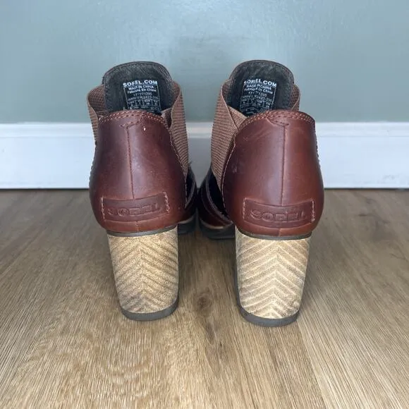 Sorel Womens 8 Red Addington Sandals Leather 2.75&quot; Heel Cut Out Shoes NL2423-29