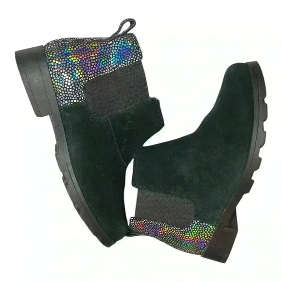 Sorel Women's Black Suede Iridescent Waterproof Booties Size 5 Preowned