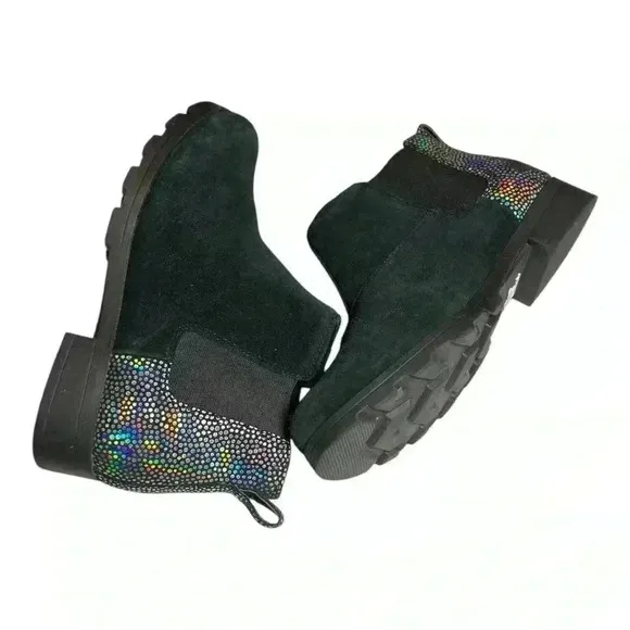 Sorel Women's Black Suede Iridescent Waterproof Booties Size 5 Preowned