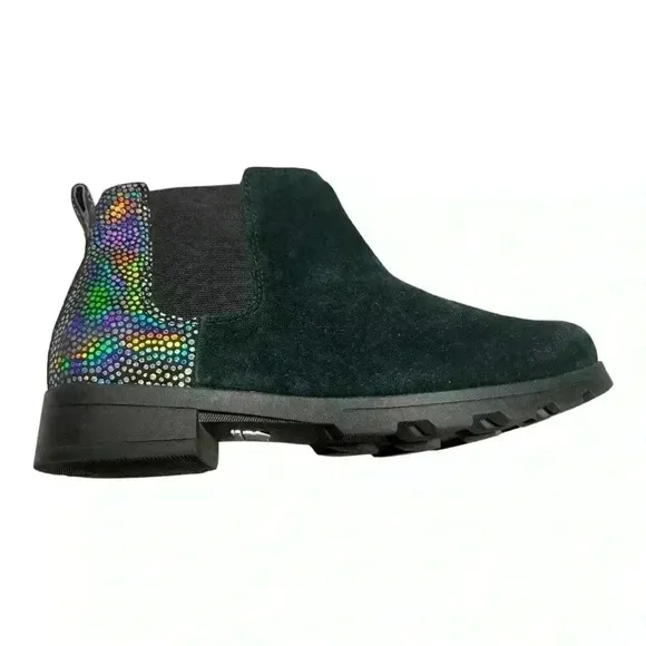 Sorel Women's Black Suede Iridescent Waterproof Booties Size 5 Preowned