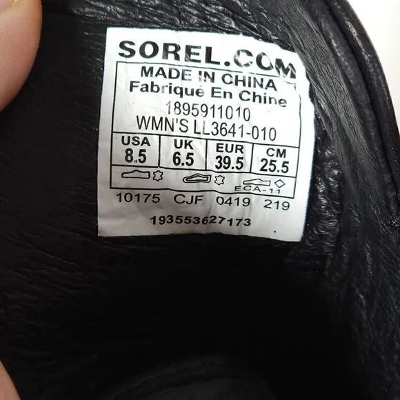 Sorel Women's Blake Shatter US 8,5 Black Red Leather Laceup Chunky Heels Boots