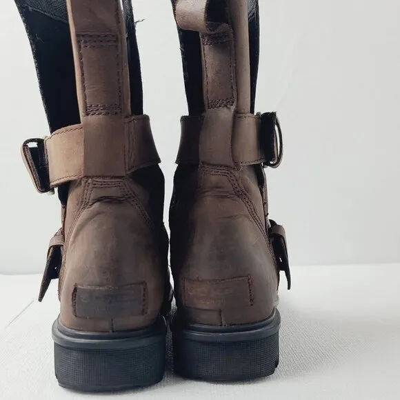 Sorel Women's Brown Phoenix NL3156-908 Leather Mid-Calf Moto Boots Size US 9