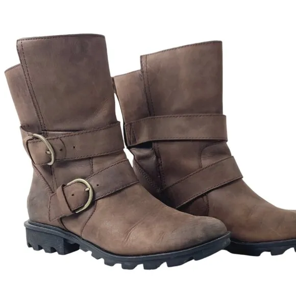 Sorel Women's Brown Phoenix NL3156-908 Leather Mid-Calf Moto Boots Size US 9