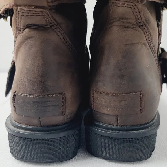 Sorel Women's Brown Phoenix NL3156-908 Leather Mid-Calf Moto Boots Size US 9