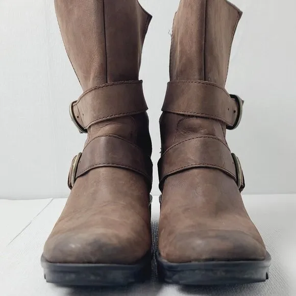 Sorel Women's Brown Phoenix NL3156-908 Leather Mid-Calf Moto Boots Size US 9