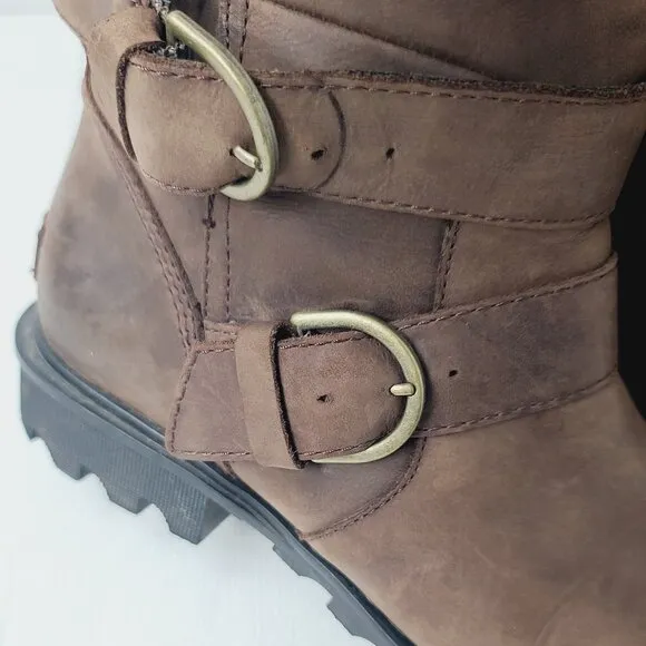 Sorel Women's Brown Phoenix NL3156-908 Leather Mid-Calf Moto Boots Size US 9