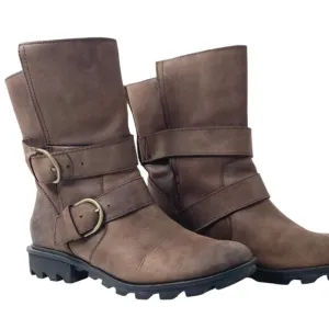 Sorel Women's Brown Phoenix NL3156-908 Leather Mid-Calf Moto Boots Size US 9