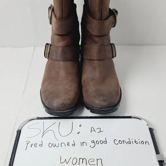 Sorel Women's Brown Phoenix NL3156-908 Leather Mid-Calf Moto Boots Size US 9