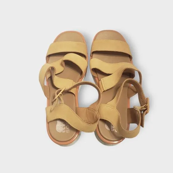 Sorel Womens Joanie III Ankle Strap Wedge Sandals Tan Sz 9 Buckle Gladiator