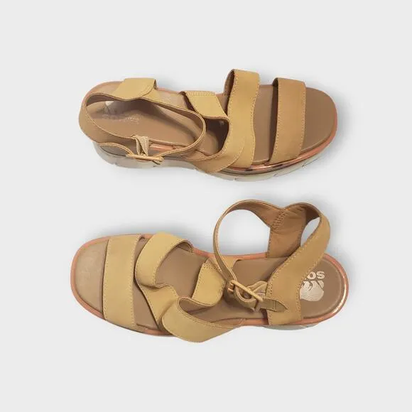 Sorel Womens Joanie III Ankle Strap Wedge Sandals Tan Sz 9 Buckle Gladiator