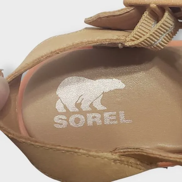 Sorel Womens Joanie III Ankle Strap Wedge Sandals Tan Sz 9 Buckle Gladiator