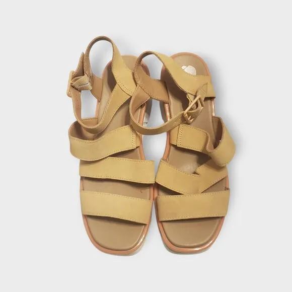 Sorel Womens Joanie III Ankle Strap Wedge Sandals Tan Sz 9 Buckle Gladiator