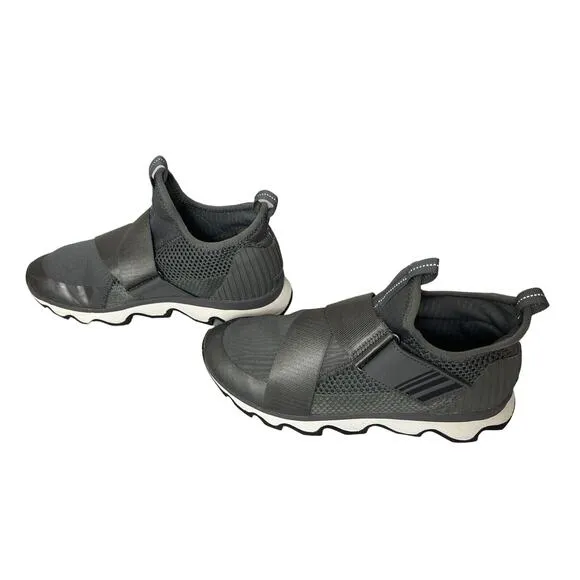 SOREL WOMENS KINETIC SNEAKERS SCALLOPED SOLE SIZE 8 GRAY STRETCH STRAPS EUC02266