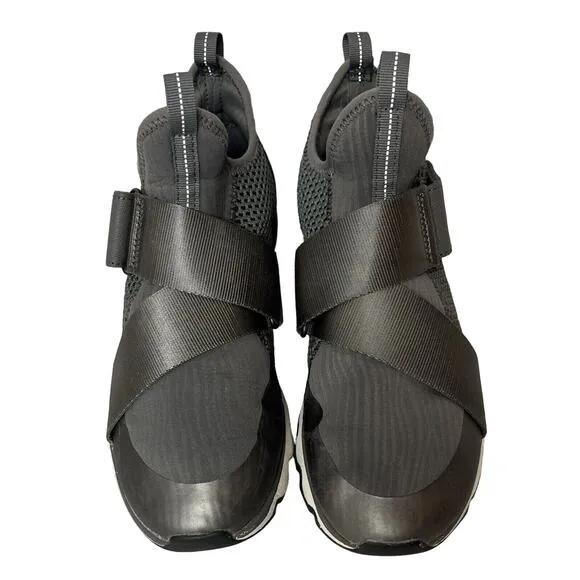 SOREL WOMENS KINETIC SNEAKERS SCALLOPED SOLE SIZE 8 GRAY STRETCH STRAPS EUC02266
