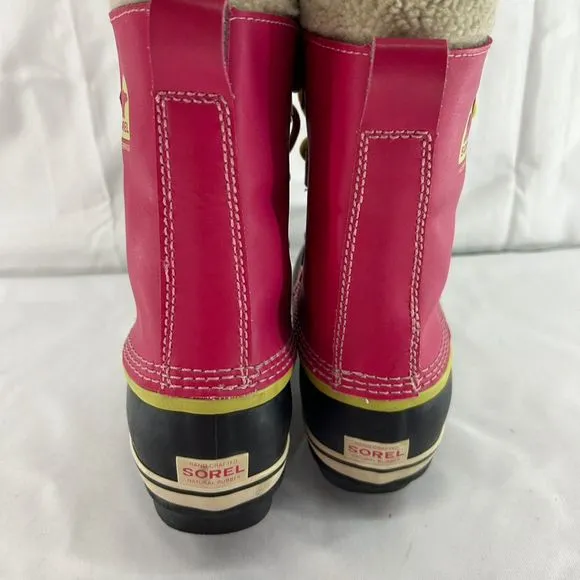SOREL Yoot Pac Youth Pink Waterproof Snow Boots Faux Fur Size 6 Mid-Calf