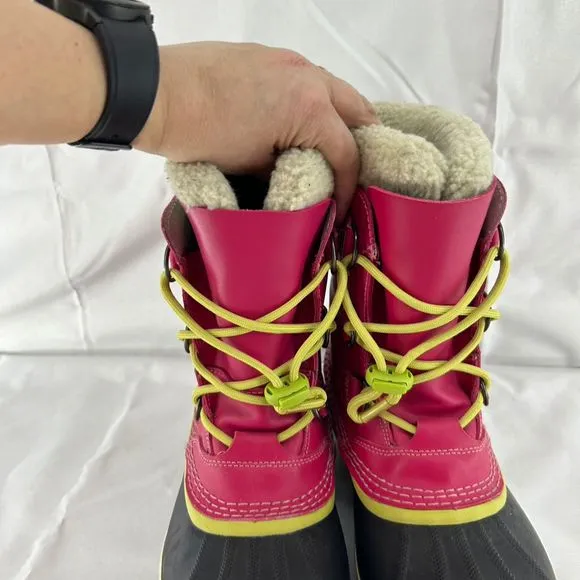SOREL Yoot Pac Youth Pink Waterproof Snow Boots Faux Fur Size 6 Mid-Calf