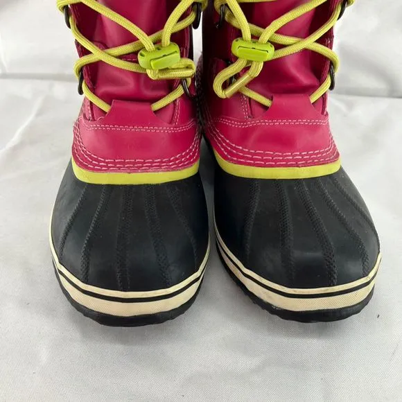 SOREL Yoot Pac Youth Pink Waterproof Snow Boots Faux Fur Size 6 Mid-Calf