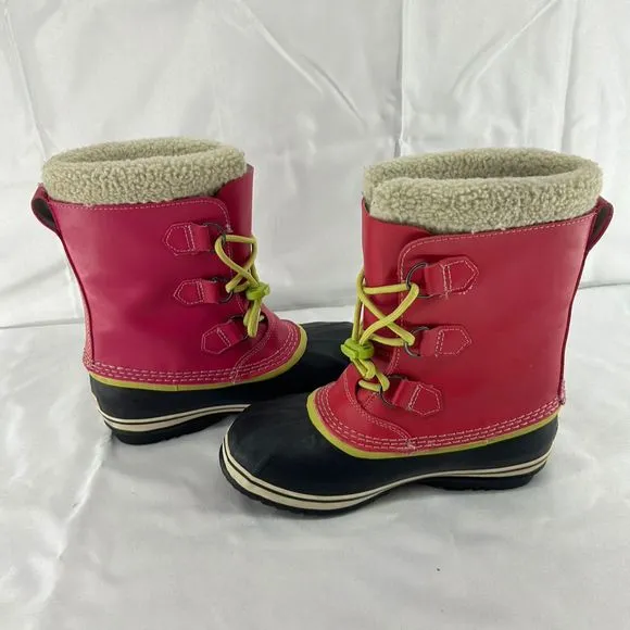 SOREL Yoot Pac Youth Pink Waterproof Snow Boots Faux Fur Size 6 Mid-Calf