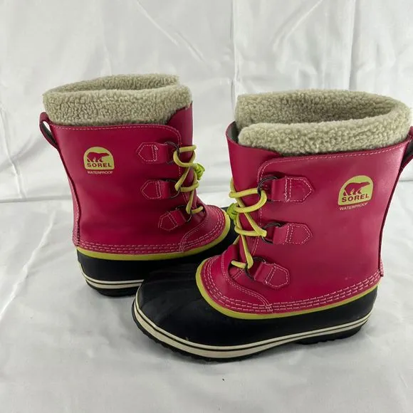 SOREL Yoot Pac Youth Pink Waterproof Snow Boots Faux Fur Size 6 Mid-Calf