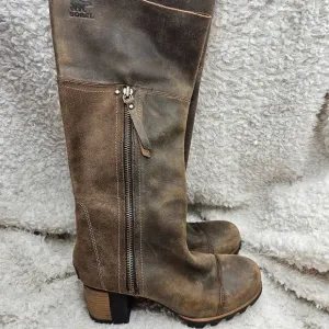 Sorel Addington Waterproof Leather Knee High Heeled Boots sz 8 NL2301-261‎