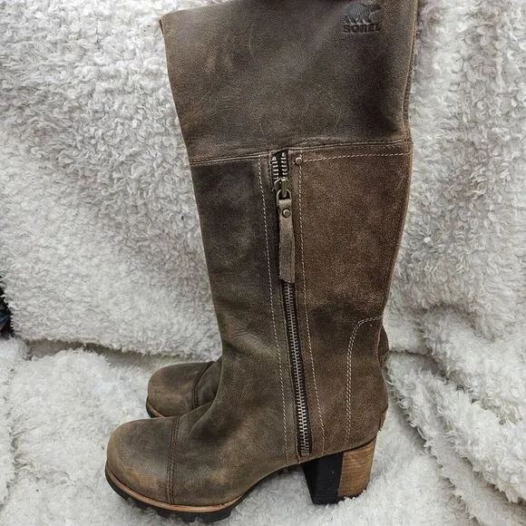 Sorel Addington Waterproof Leather Knee High Heeled Boots sz 8 NL2301-261‎