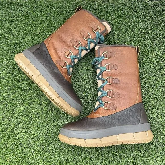 Sperry‎ Kittery Waterproof Tan Teal Pebbled Leather Mid-Calf Boots Women's 7.5