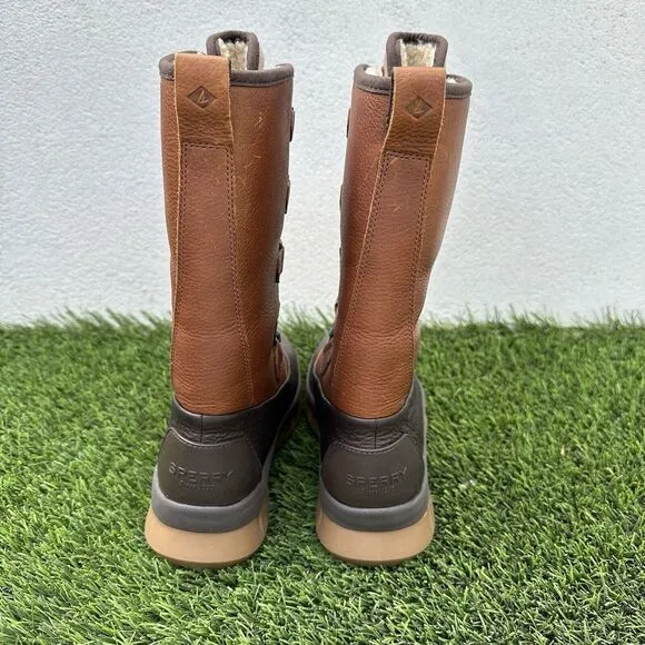 Sperry‎ Kittery Waterproof Tan Teal Pebbled Leather Mid-Calf Boots Women's 7.5