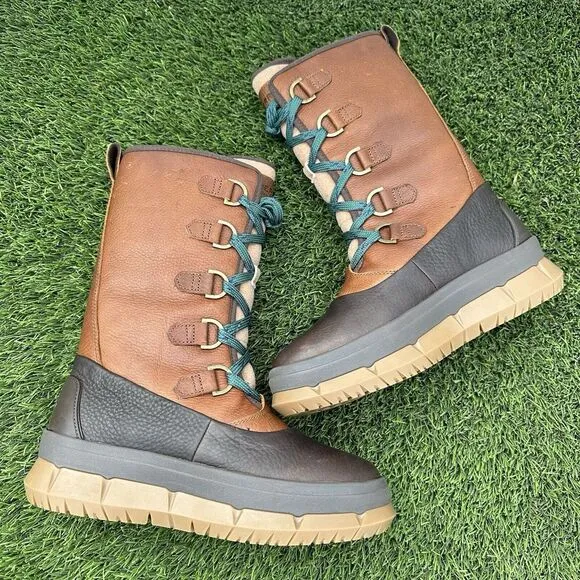 Sperry‎ Kittery Waterproof Tan Teal Pebbled Leather Mid-Calf Boots Women's 7.5